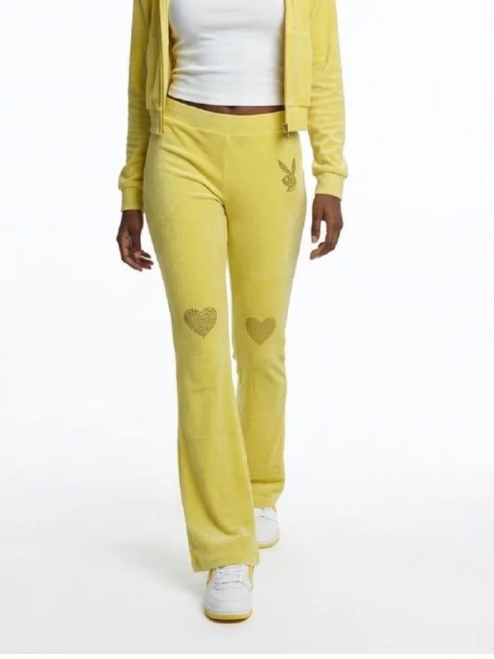 Playboy Y2K yellow velour flare pants size medium